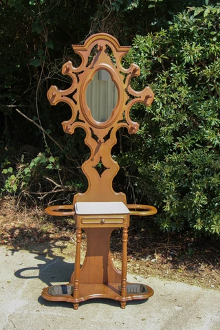 Walnut Victorian Renaissance Revival Period Marble Top Hall Tree Stand ~ Ca.1870 Cover