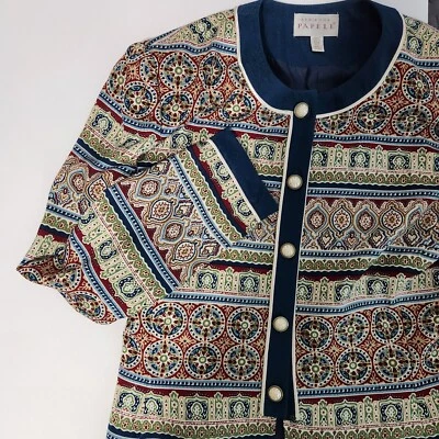 Vintage Adrianna Papell Silk Blazer/Jacket Moroccan Tile Multicolor Top Sz 10. - Image 1 of 4
