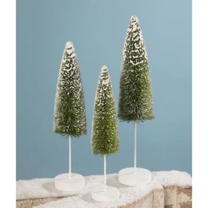 Bethany Lowe Christmas Set of 3 "Snow Covered Green Bottle Brush Tree" LC9577 - Picture 1 of 1