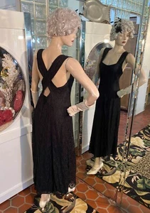 VTG 90s Sexy Maxi Black Lace Dress ALL THAT JAZZ Size L - Picture 1 of 9