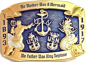 Amazing 3" Navy Chiefs Pride CPO Challenge Coin Belt Buckle Neptune Mermaid - Picture 1 of 5