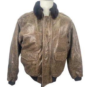 LL Bean Bomber Jacket Mens Medium Leather Shearling Goatskin Aviator Flight G-1 - Picture 1 of 22