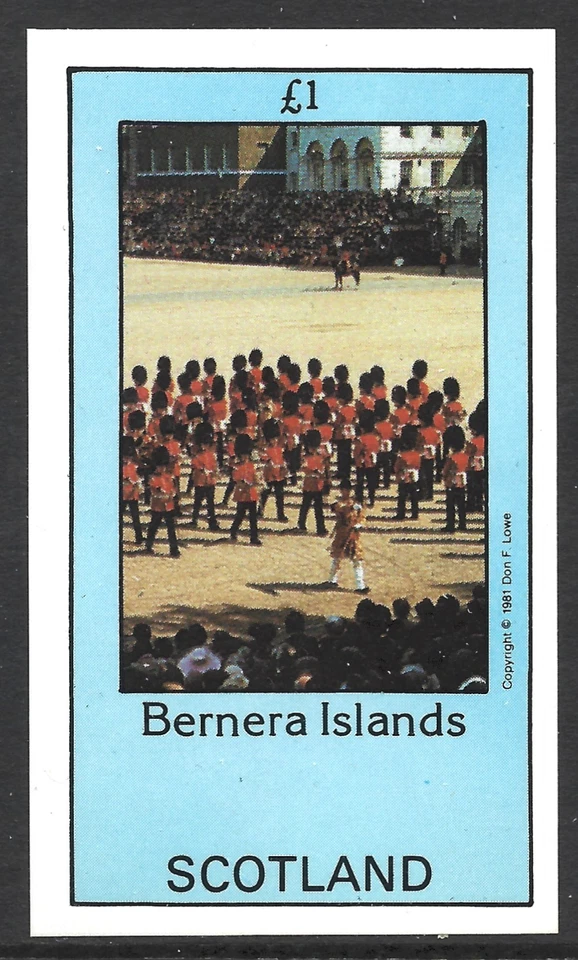 Bernera Islands Scotland, 1981, £1 Queens Guards, MNH Imperf M/S Sheet #M1893 - Image 1 of 1