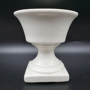 Vintage MCM USA Pottery Cream Colored Urn Pedestal Square Bottom Vase - Picture 1 of 4