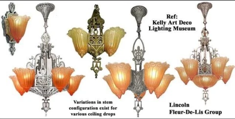 Antique Lincoln Fleur De Lis Art Deco Slip Shade Chandelier Free Shipping Cover