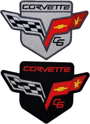 Corvette C6 Checkered Flags Shield Patch | 2PC iron on or Sew