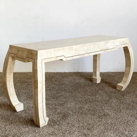 Postmodern Ming Style Tessellated Stone and Brass Console Table Cover