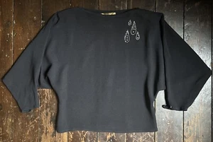 Vtg 70s XENOULLA Black MOSS CREPE teardrop Diamanté Batwing STUDIO 54 Top XS - Picture 1 of 10