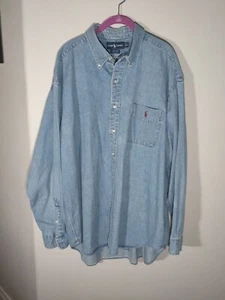 Polo Ralph Lauren Big Shirt Men's X Large Blue Denim Button Down w/Red Pony - Picture 1 of 5
