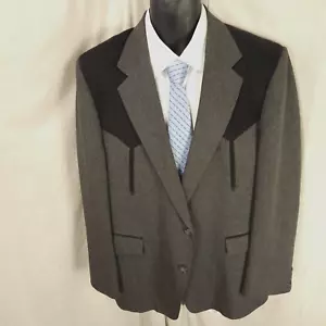 Circle S 46R Gray with Black Yokes 2 Button Men's Western Sport Coat Made in USA - Picture 1 of 8