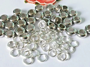 80 Chunky Rondelle Spacer Silver 10mm & ring alloy spacer *Large Hole *Free P&P - Picture 1 of 3