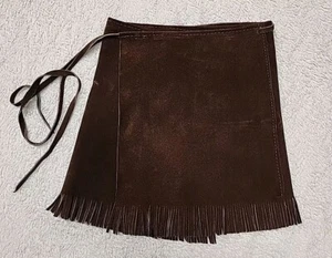 ☆ Congress Leather Girl's Leather Wrap Skirt Fringe Bottom Size Medium Brown - Picture 1 of 7