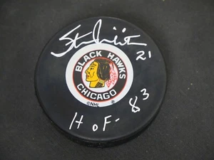 STAN MIKITA 21 SIGNED CHICAGO TEAM PUCK W/ HOF 83 INSCRIPTION - STAN MIKITA COA - Picture 1 of 2