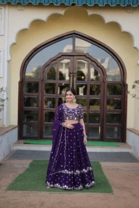 Indian Designer Lehenga Women Traditional Georgette Embroidery Stitched Eid Suit - Picture 1 of 5