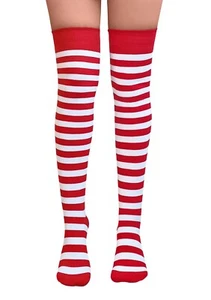 Girls Christmas Over The Knee Red White Stripy Socks Candy Cane Striped X-mas - Picture 1 of 3