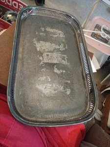 Genuine Vintage SILVER PLATTER ONEIDA FOOTED SERVING TRAY 19.75”x11.50” x2” - Picture 1 of 4