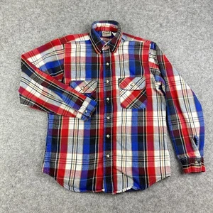 Vintage Five Brother Shirt Mens Medium Red Blue Plaid Flannel Union Made USA 90s - Picture 1 of 12