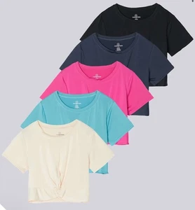 NEW Real Essentials Cropped Shirts Multicolor Set Front Twist Sz Small - Picture 1 of 5