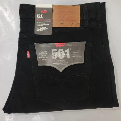 LEVIS 501 JEANS MEN BLACK RED EMBOSSED PREMIUM STRAIGHT FIT BUTTON FLY