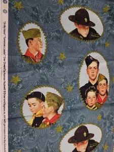 Boy Scout Fabric Norman Rockwell Quilting Treasures On My Honor Ever Onward - Picture 1 of 2