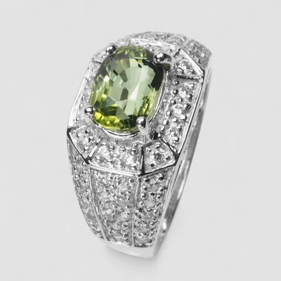 925 Sterling Silver Precious Green Tourmaline Handmade Fine Jewelry Men's Rings - Image 1 of 4