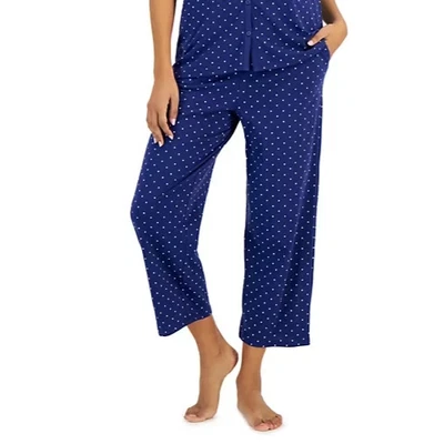 Pantalones de pijama recortados estampados de algodón Charter Club para mujer - lunares azul marino - M Foto 1 de 2