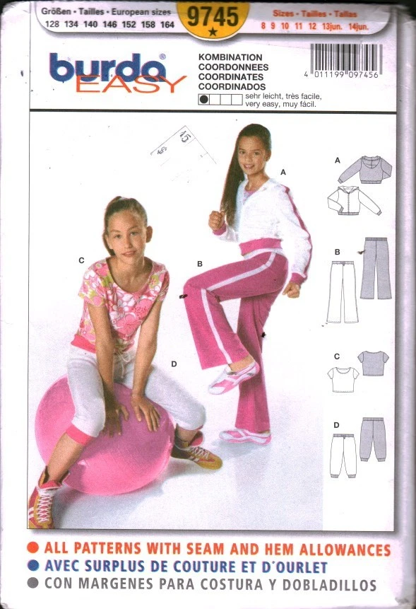9745 UNCUT Burda Sewing Pattern Girls Leisurewear Pants Shirt Sweatshirt OOP - Image 1 of 1
