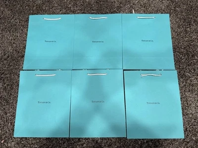 Lot Of 6 Tiffany Size Medium Used Blue Shopping Gift Bags 10inches Tall Good - Image 1 of 4