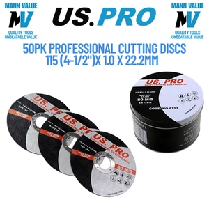 US PRO 50 PACK Professional 115 (4-1/2") x 1.0 x 22.2mm Steel Cutting Discs 8151 - Picture 1 of 4