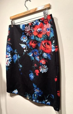 Falda Betsey Johnson Tejida Elástica Negra Rosa Estampado Floral Talla L 12 14 Gótica Foto 1 de 3