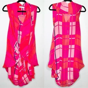 See by Chloe Tunic 4 Sleeveless 100% Silk Dress Tie Front Plaid Pink Printed - Picture 1 of 8