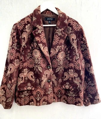 KASPER Vintage Brown Velvet Tapestry Brocade Blazer Jacket Paisley/Floral 22W - Image 1 of 4