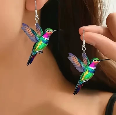 Aztec Huitzilopochtli Colorful Hummingbird Earrings Cute Animal Jewelry Gift #1 - Image 1 of 4
