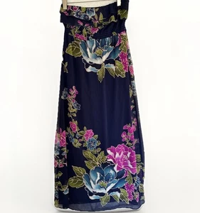 Xhilaration Womens Medium Navy Floral Strapless Pullover Maxi Empire Waist Y2K - Picture 1 of 6
