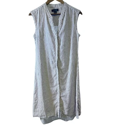 Tahari Women’s Linen Blend Midi Dress 4 Striped Blue Coastal Preppy  - Image 1 of 4