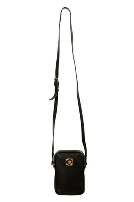 Versace Unisex Black Textured Leather Medusa Logo Mini Crossbody Shoulder Bag - Image 1 of 4