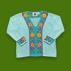 Pull cardigan vintage coloré Fiesta Storybook tricots fermeture éclair complète femme grand bleu