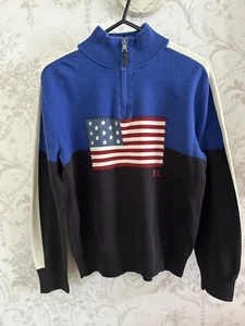 Polo Ralph Lauren Knitted USA American Flag Quarter Zip Jumper Size L Age 14-16 - Picture 1 of 10