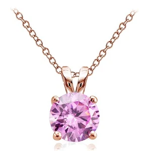 Rose Gold Tone on Silver 2.75ct Pink Cubic Zirconia 9mm Round Solitaire Necklace - Picture 1 of 3
