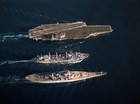US Navy USN Battleship USS MISSOURI (BB-63) USS KITTY HAWK (CV-63) 12X18 Photo