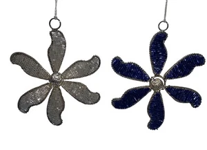 2 verdrahtete Rocailles hängend Schneeflocke Pinwheel Ornamente silber mittig rund Perle - Bild 1 von 12