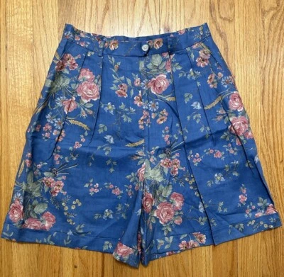 ¡NUEVO CON ETIQUETAS! Pantalones Cortos De Colección Lauren Ralph Lauren Country Azul Floral Plisado Lino Talla 6 Foto 1 de 4