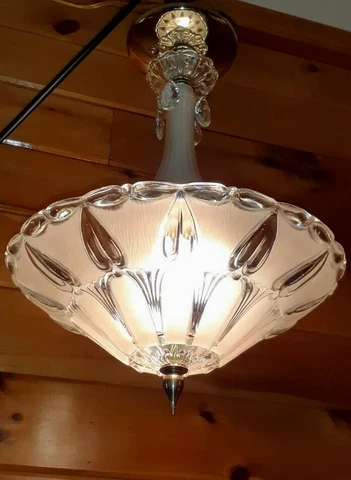 Antique 1930's-40's Pink Art Deco Nouveau Victorian Crystal Chandelier Light Cover