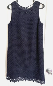 ANN TAYLOR LOFT Dark Navy Lace Sheath Sleeveless Dress Sz 8 - Picture 1 of 3