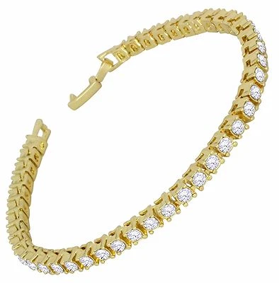 Brazalete de tenis chapado en oro de 14k 8 pulgadas con circonita helada de 1 fila para hombre y mujer  Foto 1 de 3