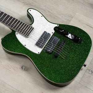 7Strings Green Sparkle Electric Guitar String Thru Body Bridge China EMG Pickups - Picture 1 of 5