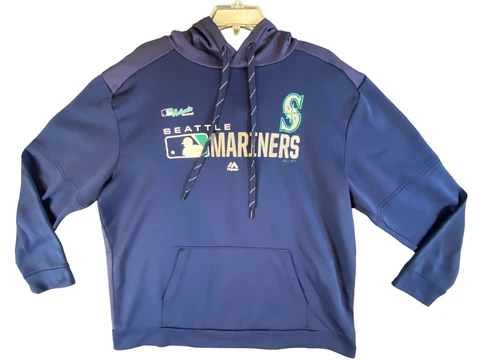 Majestic Authentic Seattle Mariners Adult Sweatshirt XL Blue Graphic Hoodie Logo Cover