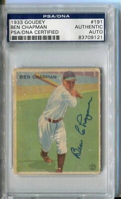 Ben Chapman 1933 Goudey #191 RC Rookie Autograph PSA/DNA TOUGH AUTO! LOW POP! - Image 1 of 2