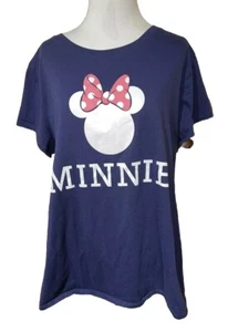 DISNEY Navy Blue Minnie Mouse Tee Size XL Short Sleeve Pink Bow - Picture 1 of 11