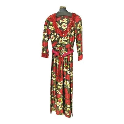 HANDMADE 1960s Womens Dress Vintage XS 6-8 Red Floral Sequined Belted (EU36) - Image 1 of 4
